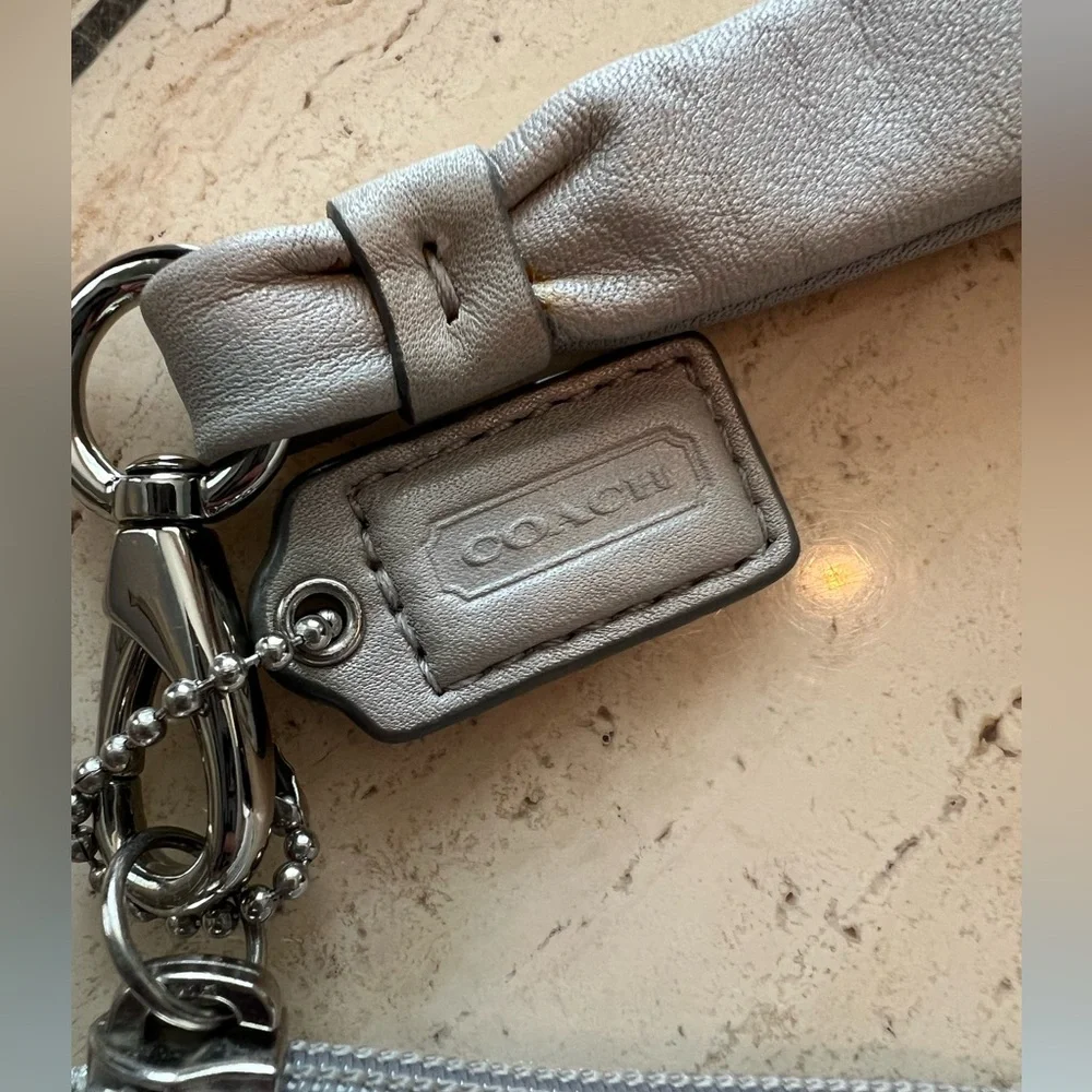 Coach Metallic Silver Monogram Wristlet Clutch with thick strap and Hangtag - Picture 2 of 9